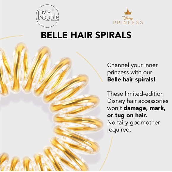 3/$15 NEW INVISIBOBBLE Disney Princess Belle Spiral Hair Ties Rings 5-pc - Picture 9 of 16